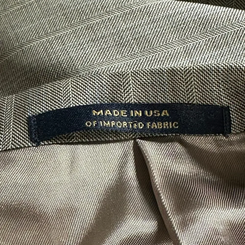 Hart Schaffner Marx Suit Jacket Men 44R Gray Taupe Pinstripe Gold Trumpeter Wool